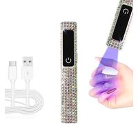 Crystal Rhinestone UV Nail Lamp, Artificial Bling Handheld UV Light for Nails, Portable Mini Nail Light with 2 Timer and LED Display, Rechargeable USB Nail Dryer for Fast Curing Gel Polish (A)