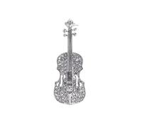 Crystal Rhinestone Violin Brooch Pin, Silver Musical Instrument Design