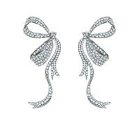 Crystal Ribbon Bowknot Earrings for Women Cubic Zirconia Elegant Shiny Half Bow Drop Dangle Studs Piercing Earring Dainty Wedding Prom Party Birthday Statement Jewelry Gfits