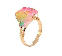 Crystal Ring Crystal Ring Adjustable Gemstone Rings Copper Wire Wrapped Ring Irregular Colourful Gemstone Ring for Women and Girls Silver Couple Rings 925, one size, Natural stone, No Gemstone