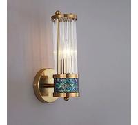 Crystal Rod Wall Sconce, Brass Wall Lamp with Abalone Shell Accent, Luxury Art Deco Vertical Cylinder Indoor Lighting Fixture, Elegant Design for Bedroom, Living Room, Hallway