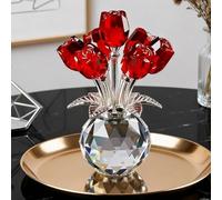 Crystal Rose Bouquet Flower Figurine, A Timeless Symbol of Elegance and Love, 3D Glass Flowers Collectible Figurines with Stems, G-lass Rose Romantic Gifts for Women Mom on Birthday