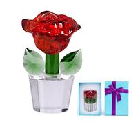 Crystal Rose Figurine Ornament Glass Flower Ornament 3.54’’ Crystal Flowers Collectible Figurines Rose Paperweight Gift for Mum on Mother's Day Valentines Day Christmas Birthday Gifts for Her