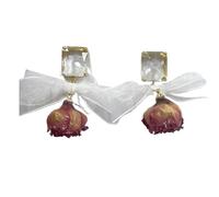 Crystal Rose Flowers Dangle Drop Earrings Lace Ribbon Knot Stud Earings Preserved Flower Dangle Charm Earrings Christmas Ear Jewerly for Women