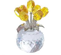 Crystal Rose Ornament, Mini Crystal Rose Flower Figurine, Glass Roses Figurines Ornament, 3D Flower Crysta Glass Flowers with Stems, Romantic Anniversary Wedding Gifts for Women (Golden)