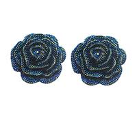 Crystal Rose Shape Coat Shank Buttons Elegant 3D Rhinestones Flowers Sweater Buttons for DIY Handmade Ornament 2 Pcs Blue 45MM