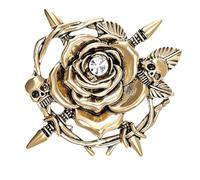 Crystal Rose Skull Brooch Pins for Women Vintage Gold Silver Tones Gothic Style Delicate Halloween Accessories, Extar Large, Alloy Steel, cubic zirconia
