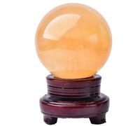 Crystal Rough Yellow Calcite Citrine Sphere Ball Quartz Gemstone Sculpture Figurine with Stand for Wealth and Success, ball-25cm