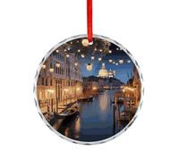 Crystal Round Pendants Christmas, Customized Christmas Decorations for Party Holiday, Beautiful Venice at Night Xmas Hanging Pendants Ornament for Fireplaces, Wedding, Gift-Giving