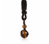 Crystal Round Stone Bead Pendant, Yellow Natural Gemstone Necklace Natural Tigers Eye Crystal for Men and Women Round Bead Tiger Eye on Adjustable Cord Crystals Pendant Jewelry Eye of the Tiger