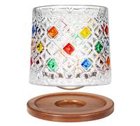 Crystal Rum Glass 275ml/10oz, Rotatable Old Fashioned Glass, Wood Coaster, Thickening, Whiskey & Cocktail Cup, Coffee & Milk Cup to Relax - 1 Piece