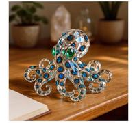 Crystal Sea Creature Figurine, Handmade Crystal Octopus Ornament, Blue-Ringed Octopus Figurine, Handmade Resin Marine Ornament for Beach-Themed Homes, Offices Decor (Blue)