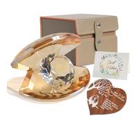 Crystal Shell Golden Wedding Anniversary Romantic Gift Ideas，50th Wedding Anniversary Present for Parents Love Marriage Keepsake Presents With Wooden Heart Plaque Ornament and Card