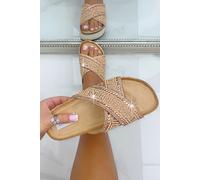 Crystal Shimmer Wedge Sliders Love Lemonade Rose Gold 3