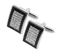 Crystal Shirt Cufflinks for Men, Rectangular French Style | Rhinestone Inlay, Black Alloy Finish, Suits and Dress, Wedding and Gala Occasions