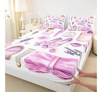 Crystal Shoes Flower Fitted Sheet Double Size,Glitter Diamond Print Bedding Set 3Pcs for Kids Girls Boys,Watercolor Flowers Deep Pocket Sheet,2 Pillowcase,Pink White