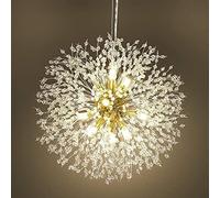 Crystal Silver Dandelion 9 Light Fireworks Chandelier for Living Dining Room Kitchen Island G9 Included