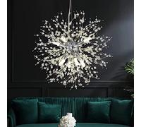 Crystal Silver Dandelion 9 Light Fireworks Chandelier for Living Dining Room Kitchen Island G9 Included