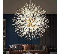 Crystal Silver Dandelion 9 Light Fireworks Chandelier for Living Dining Room Kitchen Island G9 Included
