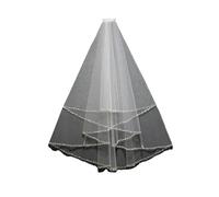 Crystal Singing Bowl 1 Layer Short Paragraph Handmade Beaded Veil The Bride Groom Hair Double Stitched Beads Wedding Accessories(WHITE)