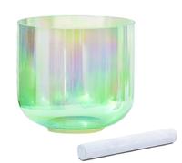 Crystal Singing Bowl, 432Hz Green Crystal Singing Bowl Sound Bath Suede Mallet O-ring 6-7 Inches(E note,7")