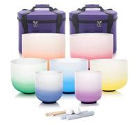 Crystal Singing Bowl, 440Hz/432Hz Set Of 7 Pcs 6-12" Candy Colored Frosted Chakra Quartz with Heavy Duty Carrying Cases(440Hz)