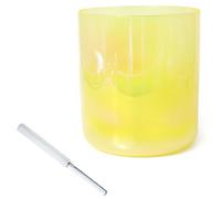 Crystal Singing Bowl, 440Hz,Lemon-yellow Alchemy Sound Bowl for Yoga Meditation & Sound Healing, with Free Acrylic Striker & O-ring, Quartz Chakra Bowl(8"C)