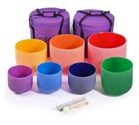 Crystal Singing Bowl, 440Hz Set, 7 Pcs 6-12 Inch, A-G Note For Meditation, With Heavy Duty Carrying Case, Suede Striker, Mallet