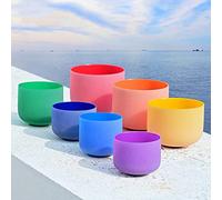 Crystal Singing Bowl, 6"-12" Chakra Note Set of 7pcs Colored Frosted Quartz Crystal Singing Bowl(440hz)