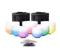 Crystal Singing Bowl 6-12 Inch 7pcs 432HZ Note Color Gradient Frosted Crystal Singing Bowl Set with Carrying Case(440hz black bag)
