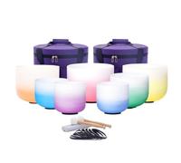 crystal singing bowl 6-12 Inch 7pcs 432HZ Note Color Gradient Frosted Crystal Singing Bowl Set with Carrying Case for Meditation Sound Therapy Deep Resonance(432hz Pur bag)