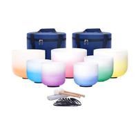Crystal Singing Bowl 6-12 Inch 7pcs 432HZ Note Color Gradient Frosted Crystal Singing Bowl Set with Carrying Case(Random blue bag)
