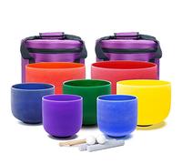 Crystal Singing Bowl, 6-12 Inch Set, 7pcs 12C 11D 10E 9F 8A 7G 6B, With Heavy Duty Carrying Cases, Singing Bowl Mallets, For Meditation, Yoga, Body Healing