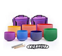 Crystal Singing Bowl， 7 pcs Quartz Crystal Singing Bowls Set Notes CDEFGAB Meditation Case 7-12 inch 432hz(7-12 Inch 432hz)