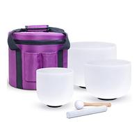 Crystal Singing Bowl, 8-12 Inch Set, 8" G Note 10" F Note And 12" C Note, With Carrying Cases, Singing Bowl Mallets, For Yoga, Sound Healing(440hz)