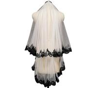 Crystal Singing Bowl Black Lace White/Ivory Tulle 2 Layers Short Wedding Veil Beautiful Bridal With Blusher Comb Accessories(Ivory)