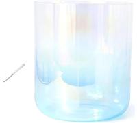 Crystal Singing Bowl ， Crystal Singing Bowl Set 7 inch 432hz Multicolor A-G Notes for calming Prayer(Blue,E Note)