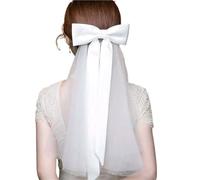 Crystal Singing Bowl Elegant Short Wedding Bow Veil With Comb Soft Tulle Bridal Marriage Accessories For Women(WHITE)