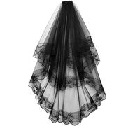 Crystal Singing Bowl Elegant Two Layers Lace Bridal Veil Black White Wedding Veils With Comb Short Cosplay Costume Hair Accessories(02)