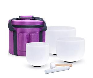 Crystal Singing Bowl Set, 12"C 10"F 8"G, With Heavy Duty Carrying Case, Mallet Suede Strikers And O-ring, For Meditation, Sound Healing, Yoga(440hz)