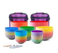 Crystal Singing Bowl Set, Frosted, 7pcs 12C 11D 10E 9F 8A 7G 6B, 6-12 Inch Set, For Meditation, Body Healing, Yoga, With Suede Striker, Rubber Mallet, O-Ring