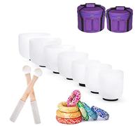 Crystal Singing Bowl Set Of 7 Pcs- White Frosted Series,2 Pcs Carrying Case, 7 Pcs Silk Brocade Cushio,For Sound Healing,Therapy Meditation,440 Hz,8,14 Inch