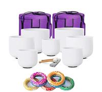 Crystal Singing Bowl Set - White Frosted Series, 6-12/8-14 Inch Set Of 7 Pcs, 2 Pcs Carrying Case, 7 Pcs Silk Brocade Cushion,For Sound Healing And Therapy Meditation,White,432 Hz 8,14 Inch