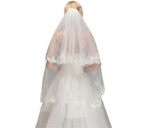 Crystal Singing Bowl Voile Mariage 1.5M Ivory Lace Short Wedding Veil With Comb Two Layers Tulle Bridal Cheap Marriage Accessories(White)