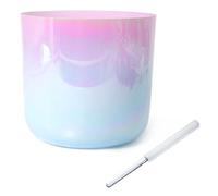 Crystal Singing Bowls, 432Hz Gradient Pink Cyan Singing Bowl, Alchemy Crystal Sound Bowl, Quartz Chakra Bowl(C Note,7 inch)
