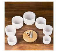 Crystal Singing Bowls, Large 8-14quot; White Frosted Quartz Crystal Singing Bowls 7 Chakra Set