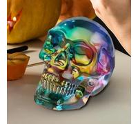 Crystal Skull Head Halloween Skull Ornaments Skull Statue Crystal Multicolor Skull Figurines Halloween Day Of The Dead Decor For Skull Lover Men Witchy Statue