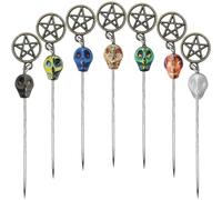 Crystal Skull Top Voodoo Doll Pins Set of 7 - Mini Pentagram Wands for Candle Magic Rituals (Multi-Color)
