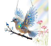 Crystal Sky Bluebird Stained Art Ornament,2D Flat Hanging Garden Ornaments Outdoor,Crystal Bird Sun Catcher,Stained Glass Decorations,for Windows Hanging,Crystals Art Gift for Lovers(Bluebird)