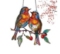 Crystal Sky Bluebird Stained Art Ornament,2D Flat Hanging Garden Ornaments Outdoor,Crystal Bird Sun Catcher,Stained Glass Decorations,for Windows Hanging,Crystals Art Gift for Lovers(Two birds)